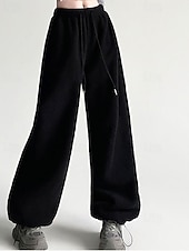 economico gamba larga e vita alta-Per donna Culotte Gamba Larga Pantaloni in Pile Streetwear Casual Lunghezza intera Vita media Semplice Tasca Elastico in vita Coulisse alla gamba Confortevole Micro-elastico Vacanza Streetwear