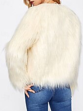 preiswerte Felle &amp; Leder-Damen Kunstpelzmantel Warm Bequem Pelze &amp; Leder Mode Einfach Urlaub Straße Ausgehen Wochenende Regulär Rundhalsausschnitt Normale Passform Langarm Oberbekleidung Schwarz Weiß Rosa Herbst Winter