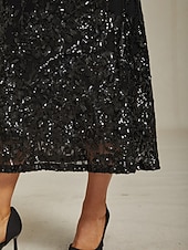  Per donna Abito maxi Tubino Abito a sirena Elegante Festa cocktail Spalle scoperte Festa serale Cocktail party Paillettes Floreale Manica Corta Scollo a V Nero