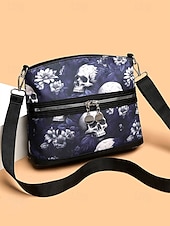 economico Borse-Borsa a tracolla da donna con stampa teschio – motivo floreale gotico, borsa casual in similpelle per feste di Halloween e uso quotidiano