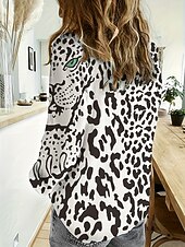 cheap Dressy Blouses-Women's Work Shirt Graphic Leopard Elegant Stylish Casual Long Sleeve Shirt Collar Regular Tops Daily Work Party Evening Wear Black White Red Gold Summer Fall Winter Spring, Fall, Winter, Summer
