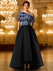baratos Vestidos de Festa em A-Vestido de noite preto dourado com lantejoulas evasê, elegante vestido formal para casamento formal, comprimento até o chão, um ombro só, bolso, cetim com glitter, bordado, xale 2025