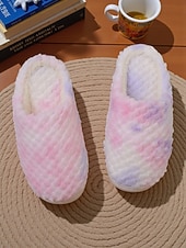 baratos Chinelos de mulher-Pantufas femininas tie-dye com estampa de arco-íris e pelúcia – chinelos confortáveis e confortáveis para usar em casa, para dormir na casa ou para usar em casa no inverno