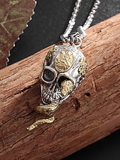 economico Accessori di Halloween-Collana con ciondolo a forma di serpente e teschio di Halloween da uomo, gioielli in lega in stile punk gotico per feste, cosplay e festival