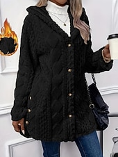 abordables Vestes en Polaire-Femmes Veste Sherpa Veste Décontractée Confortable Respirant Avec Poches Boutons Occasionnel Uni Vacances Rue Occasionnel Tenue quotidienne Ouvert devant Régulier À capuche Coupe régulière manche