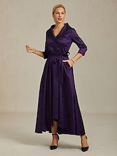 abordables Robe de cocktail-Femmes Robe Maxi Robe de Soirée Élégant ancien Coupe régulière Couleur Unie Manche 3/4 Col en V Aubergine Automne Hiver