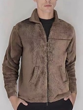 levne Ležérní bundy-Pánské Zimní bunda Teddy Coat Neformální bunda Dovolená Denní Zahřívací Kapsy Fleece Podzim zima Bez vzoru Módní Šik ven Stojáček Standardní Černá Námořnická modř Hnědá Khaki Tmavě šedá Saka