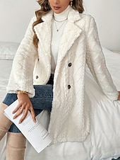 billige Fleece-fôrede jakker-Dame Vinterfrakk Sherpa jakke Bekvem Pustende Knapper Fritid عادي Feriereise Gate Avslappet Dagligdagstøy Dobbeltkneppet Normal Aftæpning Normal Langermet Yttertøy Beige Vår Høst