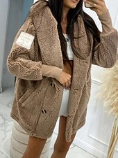 olcso Téli kabátok-Női Polár dzseki Kényelmes Légáteresztő Zseb Alkalmi Sima Vakáció Utca Hétköznapi Hétköznapi viselet Pullover Hosszú Térfogatcsökkenés Normál Hosszú ujj Felsőruházat Fekete Fehér Arcpír rózsaszín