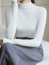 Per donna Blusa Tinta unica Elegante Essenziale Casual Manica Lunga Dolcevita Top Regolari Quotidiano Nero Bianco Rosa Marrone Beige Primavera Autunno Inverno economico Top Semplici da Donna-Per donna Blusa Tinta unica Elegante Essenziale Casual Manica Lunga Dolcevita Top Regolari Quotidiano Nero Bianco Rosa Marrone Beige Primavera Autunno Inverno