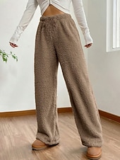 abordables jambe large et taille haute-Femmes Jambe large Slacks Mode Occasionnel Longueur complète Taille Moyenne Uni Taille Élastique Chaleur Thermique Non Elastique Élastique Formel Vacances Rue Gris clair Gris foncé Chameau Gris Hiver