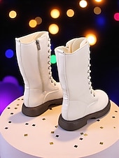 رخيصةأون بوت للأطفال-أحذية زي نجمة البوب الكورية المستوحاة من المعبودات، أحذية بيضاء طويلة حتى الركبة برباط للفتيات، أحذية أداء عصرية للرقص والعروض المسرحية