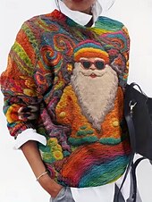 Women's Sweater Pullover Daily Casual Graphic Santa Claus Ribbed Crew Neck Knitted Print Long Sleeve Regular Tops Knit Outdoor Weekend Orange Fall Winter4