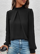 Χαμηλού Κόστους Επίσημες Μπλούζες-Γυναικεία Πουκάμισο Κομψή Φιλάρεσκος Σατέν Μπλούζα Συμπαγές Χρώμα Στυλάτο Καθημερινό Μακρυμάνικο Ζιβάγκο Κανονικά μπλουζάκια Καθημερινά Εξόδου Μαύρο Κίτρινο Πράσινο Ανοικτό Ρουμπίνι Βυσσινί