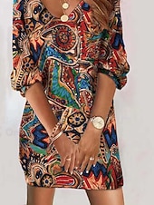 economico Abiti da festa-Per donna Mini Abito Abito a Tubino Tubino Festa Casual Boho Quotidiano Compleanno Cocktail party Vestibilità regolare Floreale Grafico Tribale Manica Lunga Scollo a V Marrone Primavera Autunno