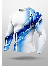 Недорогие Футболки и майки для бега-Муж. Компрессионная футболка Футболка для бега 3D печать Длинный рукав Основной слой Весна Осень Градиент цвета Быстровысыхающий Сжатие видеоизображений Для тренировки Power Flex Влагоотводящие