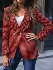 billiga Blazers och kostymer-Dam Kavaj Bekväm Ficka Elegant Mode Utomhus Galler Utekväll Ledigt / vardag Helgen Dubbelknäppt Normal Kavajslag Normal Långärmad Ytterkläder Rubinrött Blå Mörkblå Vår Höst