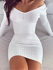 abordables Robes pull-Femmes Robe Midi Robe Pull Robe Décontractée Élégant Mode Moderne Extérieur Quotidien Sortir Mince Uni manche longue Col ras du cou Blanche Vin Gris Clair Printemps Automne