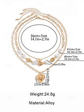 preiswerte Halskette für Damen-Damen-Mehrfachkette mit Herzanhänger – goldenes Kettenhalsband mit Perlenakzenten, Modeschmuck für Partys, Verabredungen und den Alltag