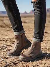 abordables Bottines-bottines en cuir pour femme avec fermeture éclair latérale et bout rond, chaussures de mode urbaine décontractées pour un usage quotidien
