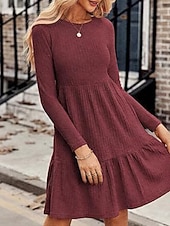 preiswerte Pulloverkleider-Damen Minikleid Pulloverkleid Freizeitkleid Modern Outdoor Täglich Ausgehen Normale Passform Einfach Langarm Rundhalsausschnitt Wein Braun Grün Grau Frühling Herbst