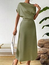 cheap Plain Dress-Women's Midi Dress Satin Dress Party Dress Cocktail Dress Elegant Fashion Modern Evening Party Party Special Occasion Regular Fit Plain Sleeveless Crew Neck Black Dusty Blue Green Summer Spring Fall