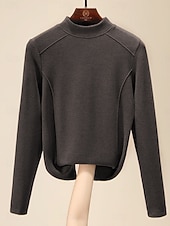 billige Kvinne Enkle Topper-Dame Bluse Helfarge Stilfull Fritid Langermet Mock Neck Vanlige topper Daglig Svart Gul Brun Grønn Mørkegrå Sommer Vår Høst