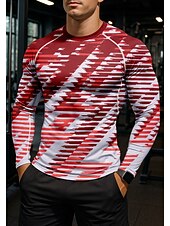 お買い得  ランニングTシャツとタンクトップ-男性用 コンプレッション・シャツ ランニングＴシャツ 3Dプリント 長袖 ベース層 幾何学模様 速乾性 ビデオ圧縮 パワーフレックス 吸汗性 ジムトレーニング アクティブトレーニング 運動 スポーツウェア アクティブウェア レッド