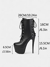 baratos Botas com salto-Botas femininas pretas de couro sintético com cadarço e plataforma - botas curtas sensuais de salto agulha alto para a vida noturna &amp;pole dance