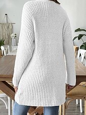 Недорогие Кардиган с открытым передом-Жен. Вязаная ткань Кардиган Уличный стиль На каждый день Сплошной цвет Открытый перед Карман Трикотаж Длинный рукав Обычные топы Вязать Повседневные На выход выходные Черный Белый Осень Зима