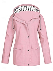 abordables chaqueta con capucha-Mujer Chaqueta con capucha Cómodo Transpirable Bolsillo Botones Casual Plano Vacaciones Calle Casual Ropa Cotidiana Botonadura Simple Regular Con Capucha Ajuste regular Manga Larga Ropa de calle