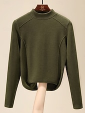 billige Kvinne Enkle Topper-Dame Bluse Helfarge Stilfull Fritid Langermet Mock Neck Vanlige topper Daglig Svart Gul Brun Grønn Mørkegrå Sommer Vår Høst