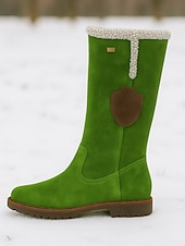 levne Sníh a zimní boty-dámské semišové kozačky ke kolenům s fleecovou podšívkou - hnědé zimní volnočasové boty na outdoorové aktivity