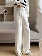 お買い得  ワイドレッグ＆ハイウエスト-女性用 ワイドレッグ チノパン カジュアル 全長 ミディアムウエスト 平織り ドローストリング 弾性巾着デザイン 保温 マイクロエラスティック アウトドア カジュアル／普段着 週末 ライスホワイト ブラック カーキ色 コーヒー 冬 ルーズフィット