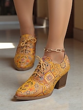 abordables Zapatos Oxford de mujer-Zapatos Oxford con cordones y diseño paisley vintage de los años 50 para mujer: zapatos de vestir de tacón cuadrado retro para profesionales artísticos y ropa de oficina de otoño.