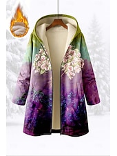 Χαμηλού Κόστους Φούτερ με επένδυση από φλις-Γυναικεία Φούτερ με φερμουάρ Κουρελού Στάμπα Φλοράλ Γραφική Γεωμετρικό Κομψό Ζεστό Πανκ Μακρυμάνικο Με Κουκούλα Μακριές μπλούζες Causal Σπίτι Δουλειά Βυσσινί Άνοιξη Φθινόπωρο Χειμώνας