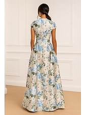 economico Abiti da Sera a Linea A-Linea ad A Lunghezza al pavimento Abito da Sera Da principessa Abito formale Elegante Vintage Manica Corta Scollo a V Matrimonio Formale Tasca Raso con Stampa floreale