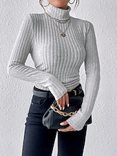 preiswerte Damen Einfache Oberteile-Damen Bluse Einfarbig Stilvoll Lässig Langarm Rollkragen Normale Oberteile Täglich Gerafft Knöpfe Schwarz Weiß Purpur Aprikose Grau Frühling Herbst Winter