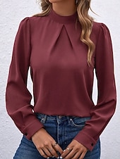 Χαμηλού Κόστους Επίσημες Μπλούζες-Γυναικεία Πουκάμισο Κομψή Φιλάρεσκος Σατέν Μπλούζα Συμπαγές Χρώμα Στυλάτο Καθημερινό Μακρυμάνικο Ζιβάγκο Κανονικά μπλουζάκια Καθημερινά Εξόδου Μαύρο Κίτρινο Πράσινο Ανοικτό Ρουμπίνι Βυσσινί