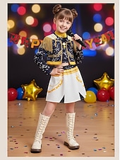 رخيصةأون بوت للأطفال-أحذية زي نجمة البوب الكورية المستوحاة من المعبودات، أحذية بيضاء طويلة حتى الركبة برباط للفتيات، أحذية أداء عصرية للرقص والعروض المسرحية