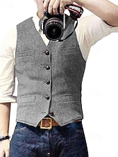 abordables Chaleco de hombre-Hombre Chaleco Vacaciones Fiesta Negocio Moda Casual Primavera Otoño Bolsillo Botones Poliéster Cómodo Color sólido Recto 1 botón Escote en Pico Ajuste regular Plata Negro Champaña Vino Chaleco