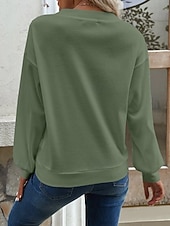 preiswerte Einfarbiges T-Shirt-Damen Bluse Knöpfe Einfarbig Stilvoll Lässig Langarm V Ausschnitt Normale Oberteile Täglich Blau Schwarz Weiß Grün Khaki Frühling Herbst