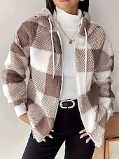 Жен. Флисовая жилетка Пальто тедди Удобный Дышащий Карман Пуговицы С принтом На каждый день В клетку Отпуск Для улицы Повседневные На каждый день Молния Обычная Капюшон Стандартный Длинный рукав Недорогие Куртки с флисовой подкладкой-Жен. Флисовая жилетка Пальто тедди Удобный Дышащий Карман Пуговицы С принтом На каждый день В клетку Отпуск Для улицы Повседневные На каждый день Молния Обычная Капюшон Стандартный Длинный рукав