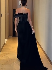 cheap Ball Gown Evening Dresses-Mermaid / Trumpet Court Train Evening Gown Ball Gown with Overskirt Formal Dress Elegant Sleeveless Off Shoulder Formal Wedding Satin Stretch Crepe with Ruched Crystals Overskirt 2025