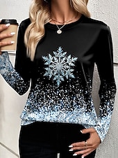 Noël Femmes T-shirt Graphique Motif de flocon de neige ancien Mode Élégant manche longue Col ras du cou Col rond Hauts Réguliers Quotidien Week-end Imprimé Rose Claire Bleu Violet Dorée Vert Ét abordables Hauts de Noël-Noël Femmes T-shirt Graphique Motif de flocon de neige ancien Mode Élégant manche longue Col ras du cou Col rond Hauts Réguliers Quotidien Week-end Imprimé Rose Claire Bleu Violet Dorée Vert Ét