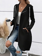 billiga hoodie jacka-Dam Vardaglig jacka Hoodiejacka Bekväm Andningsfunktion Dragkedja Ficka Ledigt Slät Semester Gata Ledigt Dagliga kläder Dragkedja Lång Huva Normal Långärmad Ytterkläder Svart Rodnande Rosa Grå Vår