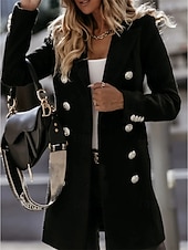 preiswerte Wintermäntel-Damen Freizeitjacke Warm Bequem Tasche Knöpfe Mode Outdoor Einfach Ausgehen Wochenende Einreihig Regulär Revers Normale Passform Langarm Oberbekleidung Schwarz Weiß Khaki Herbst Winter