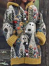 Damen Pullover Strickjacke Lässig Weich Grafik Geometrisch Farbblock Gerippt Mit Kapuze Tasche Knöpfe Gestrickt Langarm Lange Oberteile Stricken Outdoor Täglich Wochenende Gelb Grün Herbst Winter preiswerte Einfarbiger Cardigan-Damen Pullover Strickjacke Lässig Weich Grafik Geometrisch Farbblock Gerippt Mit Kapuze Tasche Knöpfe Gestrickt Langarm Lange Oberteile Stricken Outdoor Täglich Wochenende Gelb Grün Herbst Winter