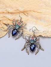 ラインストーンクリスタルのディテールが施された女性用ハロウィンスパイダードロップイヤリング。パーティーやコスプレに最適なヴィンテージゴシックスタイルのステートメントジュエリー。 お買い得  ハロウィンアクセサリー-ラインストーンクリスタルのディテールが施された女性用ハロウィンスパイダードロップイヤリング。パーティーやコスプレに最適なヴィンテージゴシックスタイルのステートメントジュエリー。