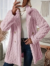 voordelige Fleece-gevoerde Jassen-Dames Fleecejack Teddy jas Houd Warm Ademend Zak Met fleece gevoerd Casual Effen Vakantie Straat Casual Alledaagse kleding Dubbele rij knopen Lang Ingesneden revers Normale pasvorm Lange mouw